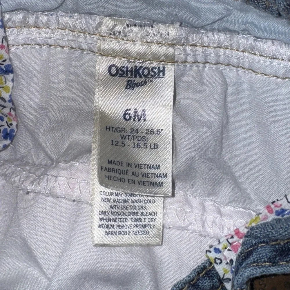 OshKosh B'Gosh Denim VestBak Overall Dress 6 Mon Ruffled Tiers Skirt Pink Floral